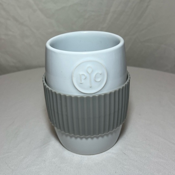 Pampered Chef Ceramic White Microwave Egg Cooker with Silicone Gray Sleeve - Picture 1 of 4